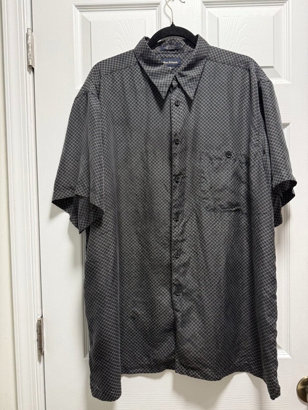 Marc Edwards Men’s XL 100% Silk Black Geometric Short Sleeve Button-Up Shirt
